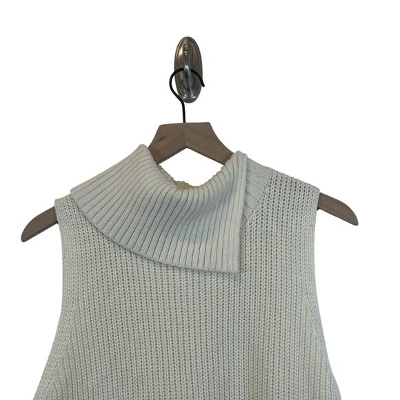 Anthropologie Alexa Sleeveless Split Mock Neck Button Sides Cream Tunic Sweater - Picture 6 of 11